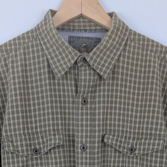 RedHead Olive Green Plaid 100% Cotton Large Short Sleeve Button Up Outdoor Shirt - Picture 1 of 5